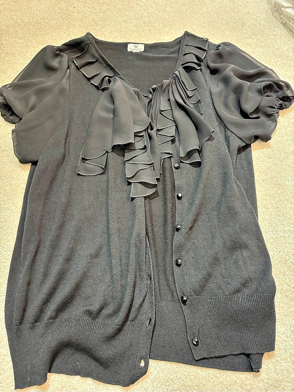 Worthington Black Ruffle Front Blouse